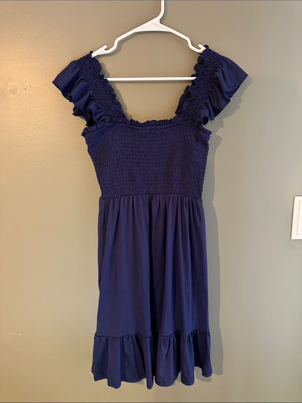 Smocked Ruffle Sleeve Sundress - Navy